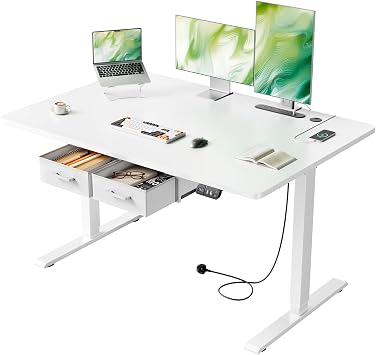 120x80cm Electric Standing Desk, 2 Drawers, Power Outlet
