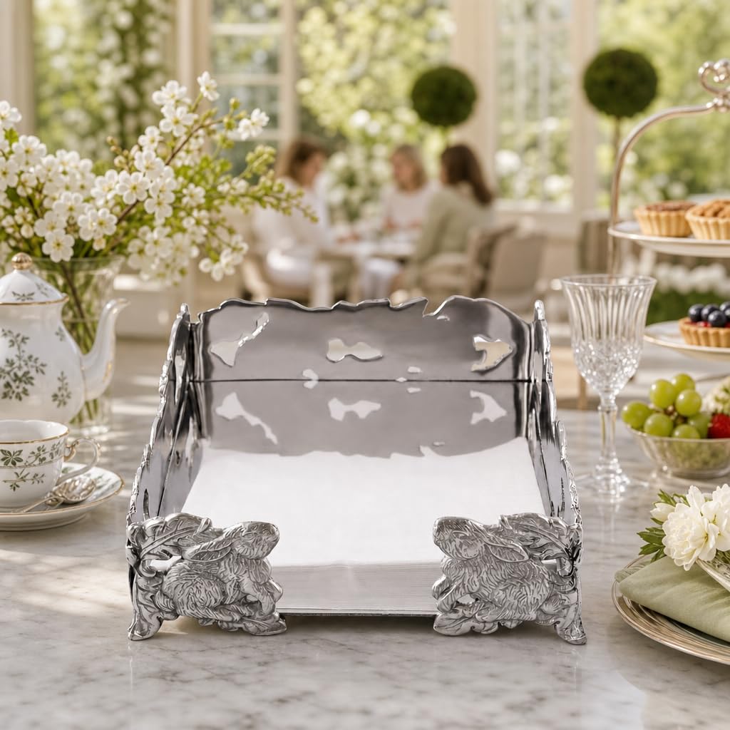 Arthur Court Serviettenhalter, klassisch, schwer, Aluminiumguss, Lunch-Größe | perfekt für alle Größen von großen Mittagessen, quadratisch Frühlings-/Oster-Servietten, 19,1 cm quadratisch