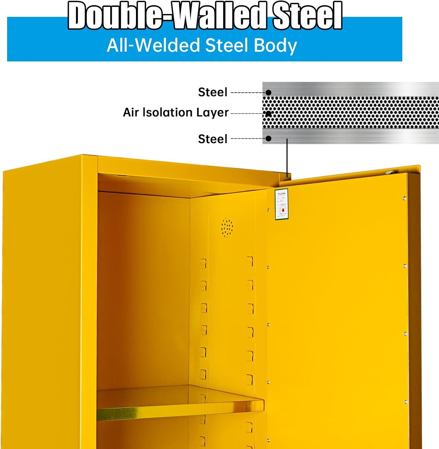 Flammable Storage Cabinet 22 Gallon, 23.22"(L)*18.11"(W)*64.96"(H), Galvanized Steel Flammable Liquid Storage Cabinet, with 3-Point Locking System, Fire Cabinet for Factory, Laboratory, Home