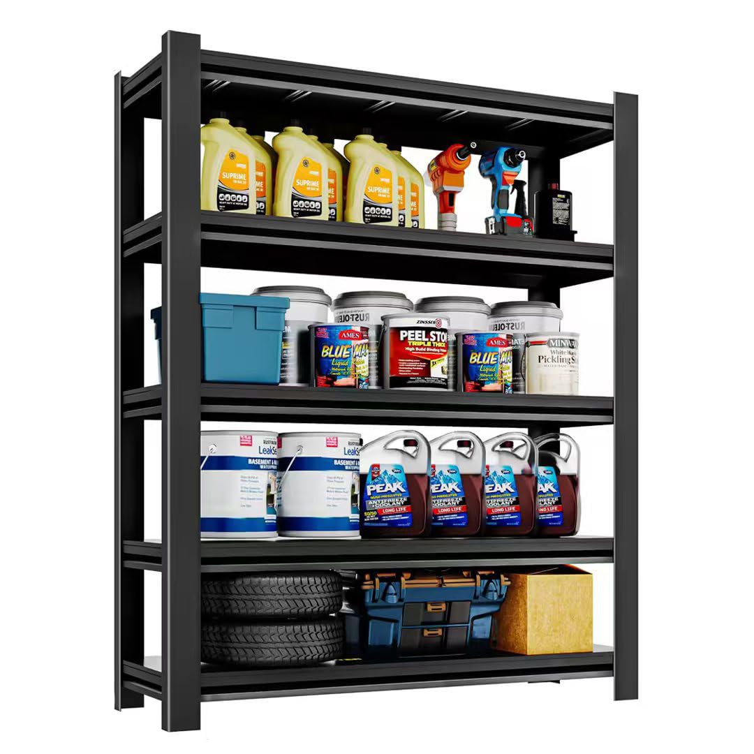 72 Inch H Garage Shelving 5 Tier Heavy Duty Metal Storage Shelves Loads 2000 LBS,Adjustable Garage Storage Shelves Storage Rack Shelf for Garage, Warehouse, Pantry, Basement 72" Hx40''Wx18''D