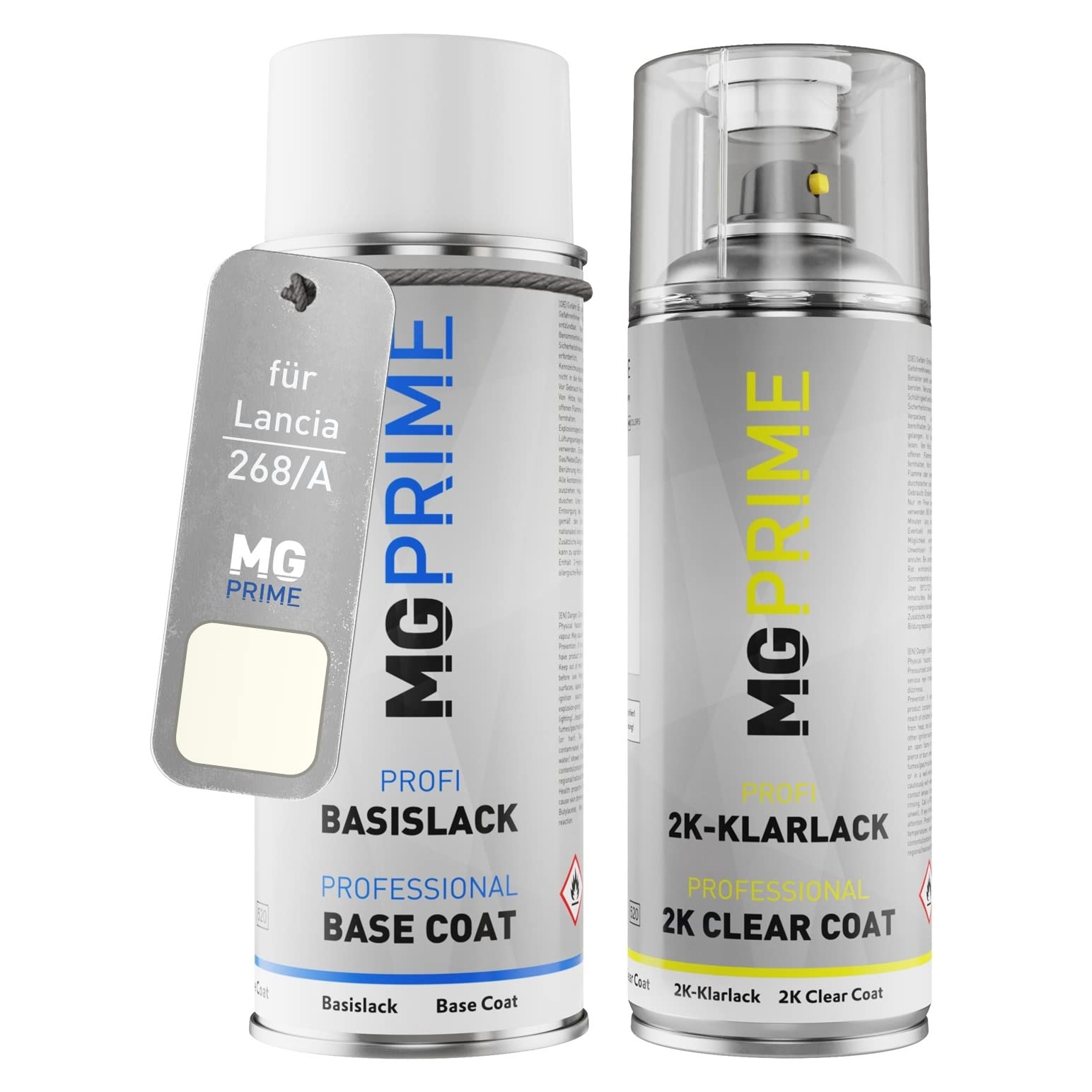 Vernice Spray Per Auto MG PRIME - Colore Maserati 268/A Bianco Neve, Bombolette Da 400ml, Base+trasparente, Qualità Professionale Made In Germany