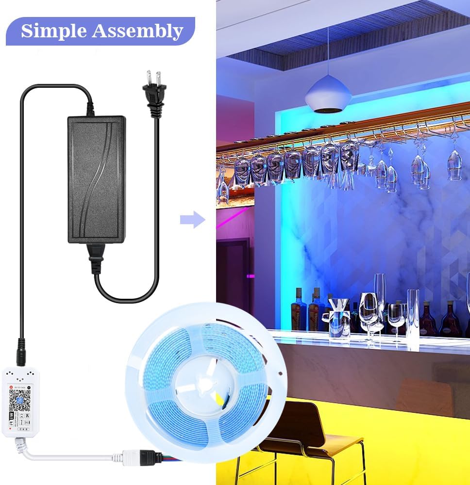 RGB COB Led Strip Light 16.4FT/5M, 576Leds/M, 24V Color Changing Led Strip Lights Dimmable with APP Control, Music Sync, Flexible Led Tape Light for Room Decor