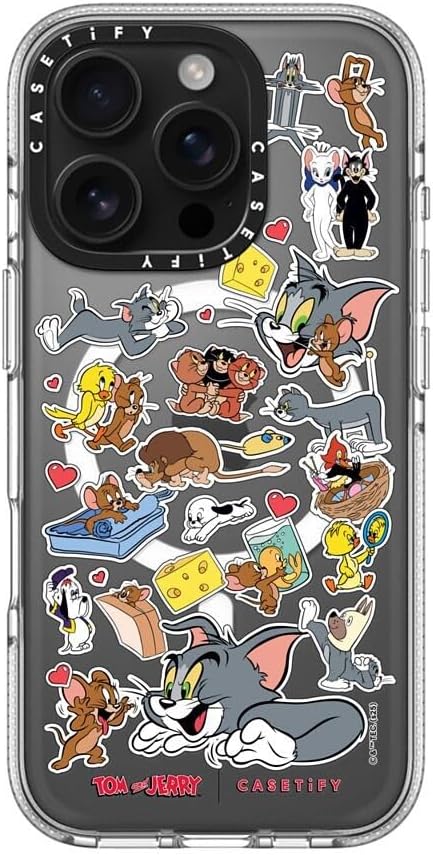 CASETiFY Clear Case for iPhone 16 Pro [Tom and Jerry Colab/Not Yellowing / 6.6ft Drop Protection/Compatible with Magsafe] - Family Sticker - Clear