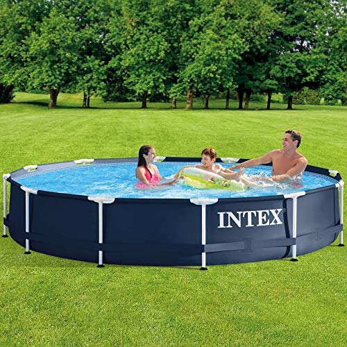 Intex Metal Frame 12 Foot X 30 Inch Round Above Ground Outdoor Backyard Swimming Pool With 530 Gph Filter Cartridge Pump, Navy #TOP7