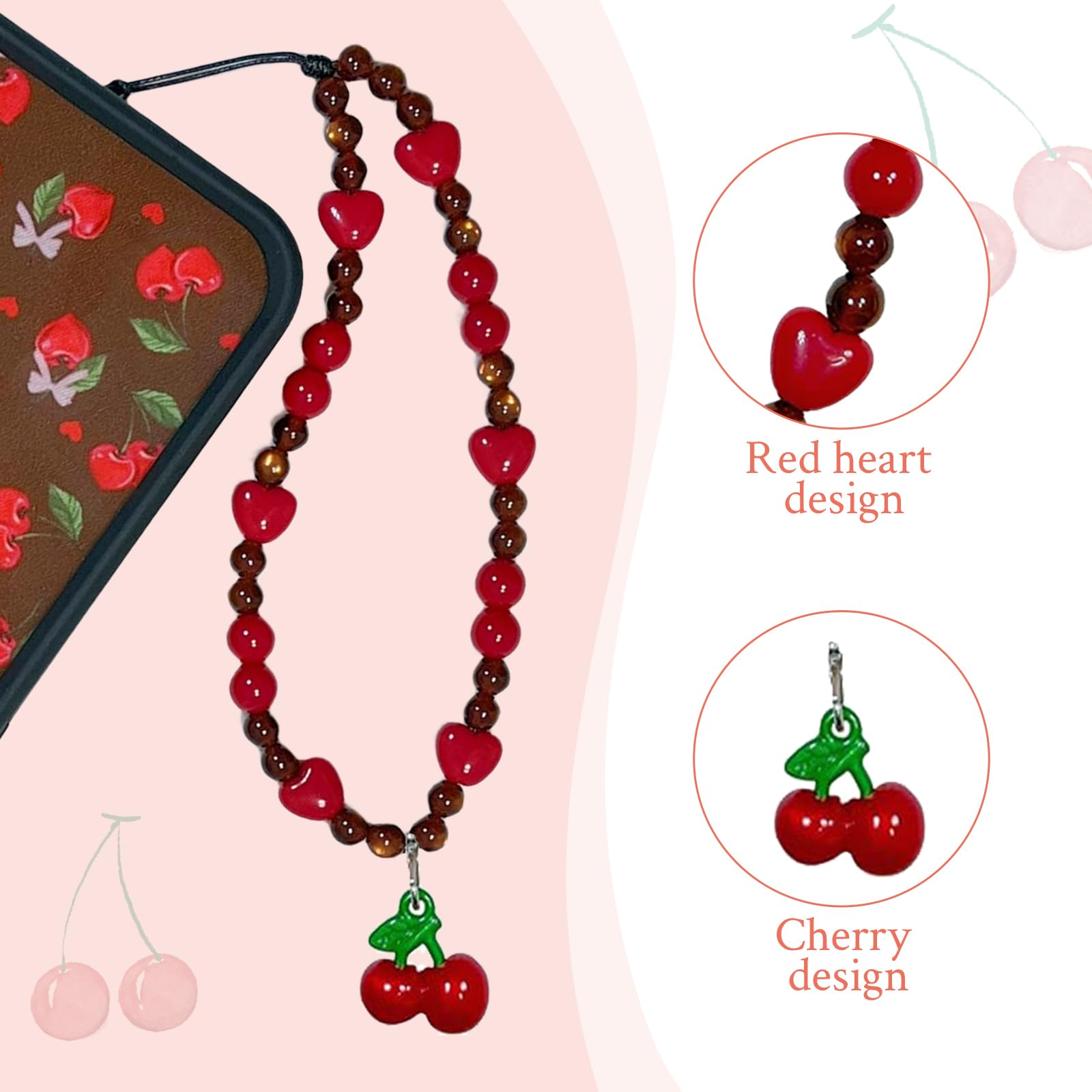 Chaîne de Pendentif pour Téléphone Portable, Charme Universel, Cordon Cherry, Bracelet Kawaii