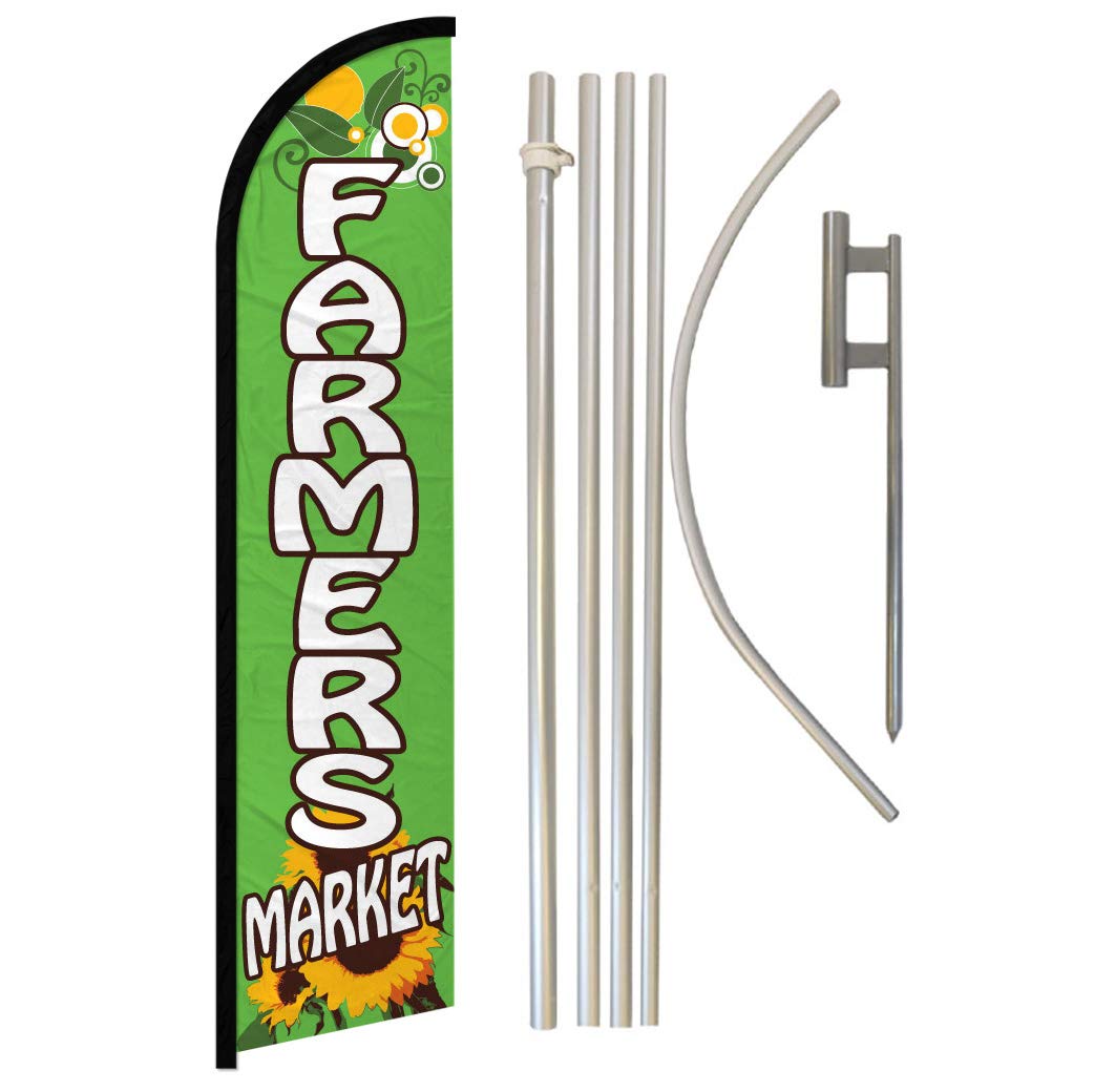 Infinity Republic - Farmer's Market Windless Full Sleeve Banner Swooper Flag & Pole Kit - Perfect for Farmers Markets, Swap Meets, Local Market,