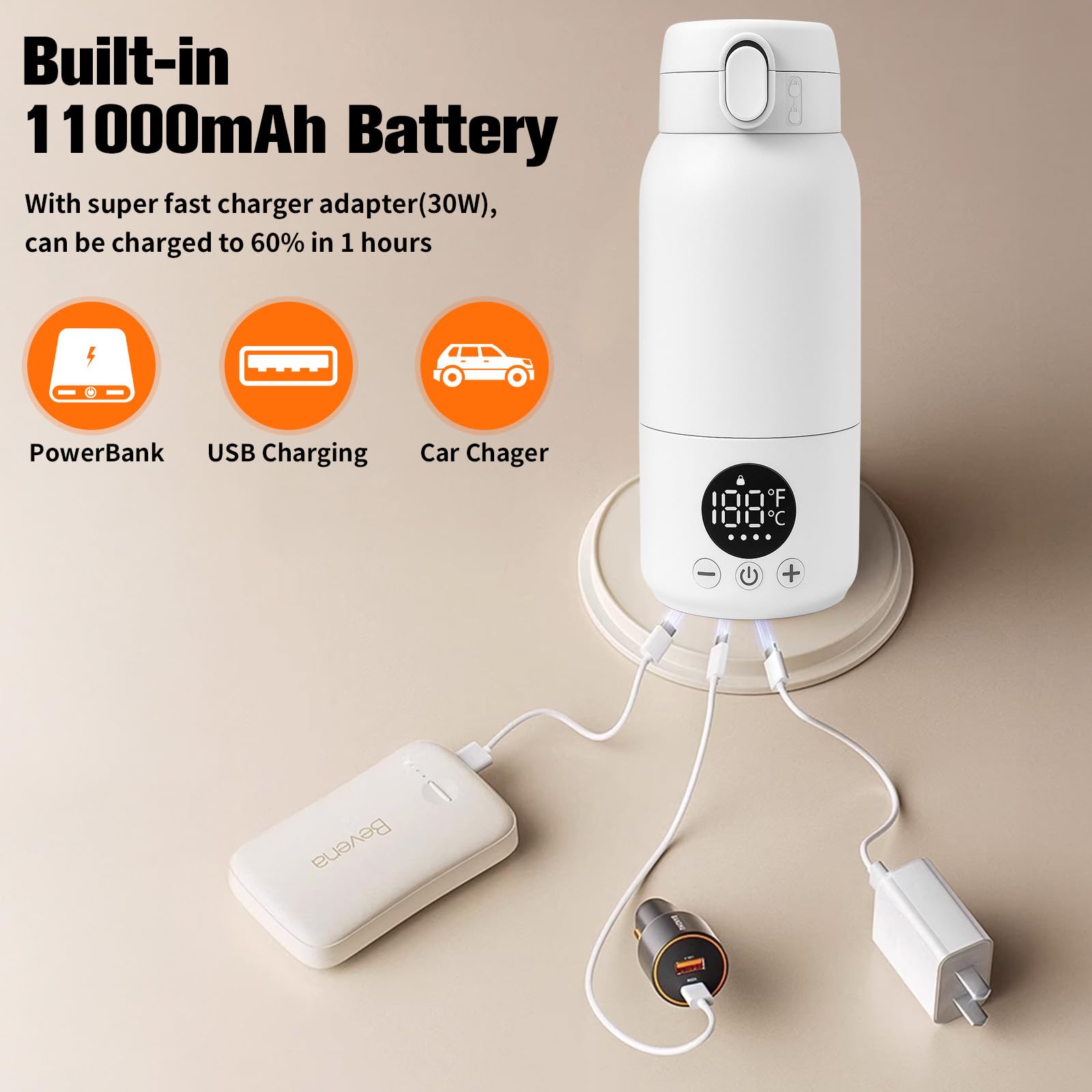 Calentador de biberones portátil para bebé, calentador de biberones, calentamiento rápido de 2 minutos, 500 ml, gran capacidad, con función de esterilización, para coche, camping y viajes