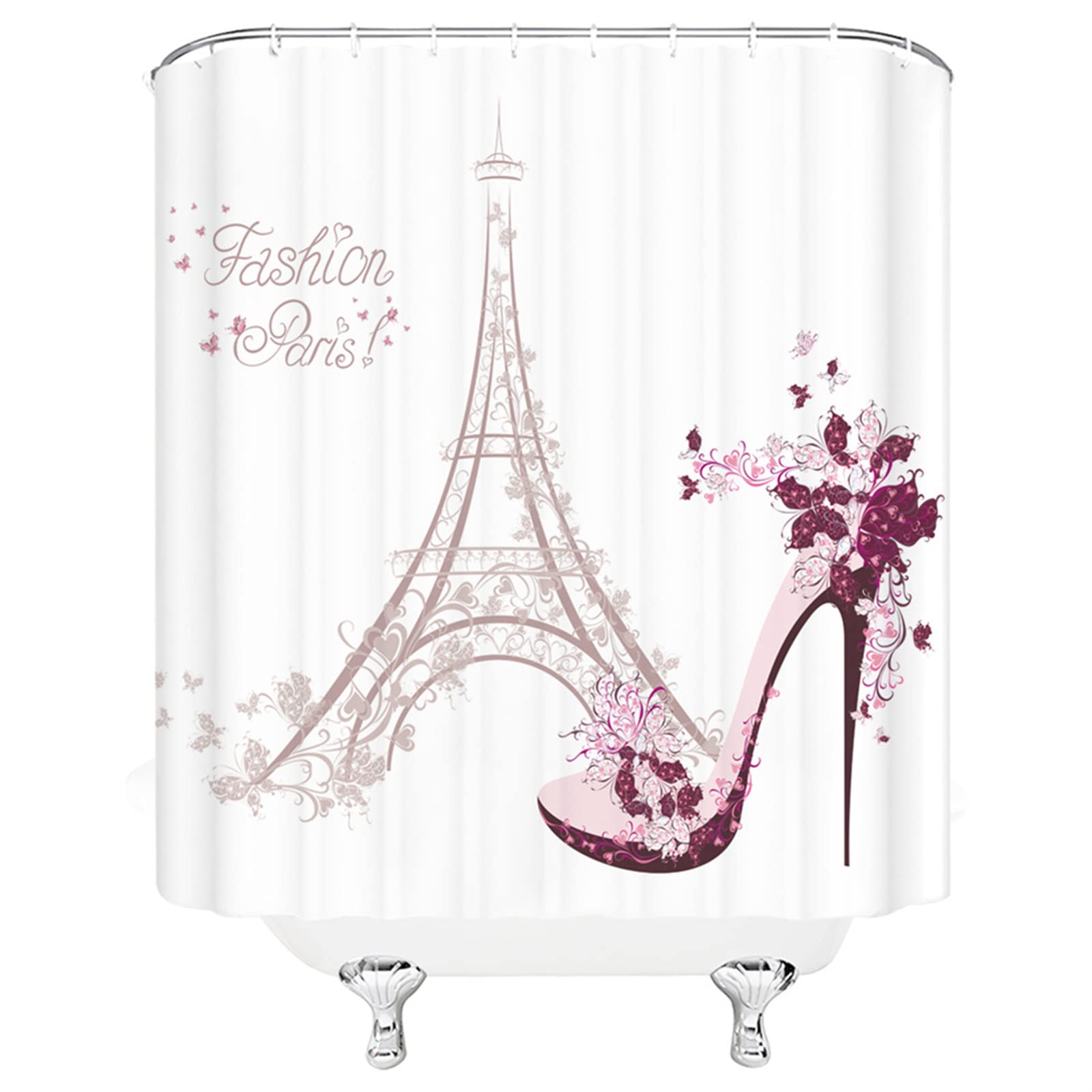 Eiffel Zasłony prysznicowe o wysokim połysku, 180 x 210 cm, z obciążonym brzegiem, wodoodporne, nadają się do prania, odporna na pleśń, szybkoschnąca, tkanina poliestrowa, akcesoria łazienkowe, długa, tekstylna zasłona prysznicowa z haczykami