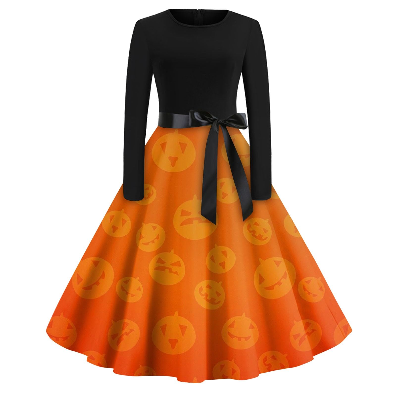 DuDubabyWomens Halloween Costumes Bowknot Fall Winter Bet Print Pleated Dress Cosplay Party Plus Size Trendy Dresses