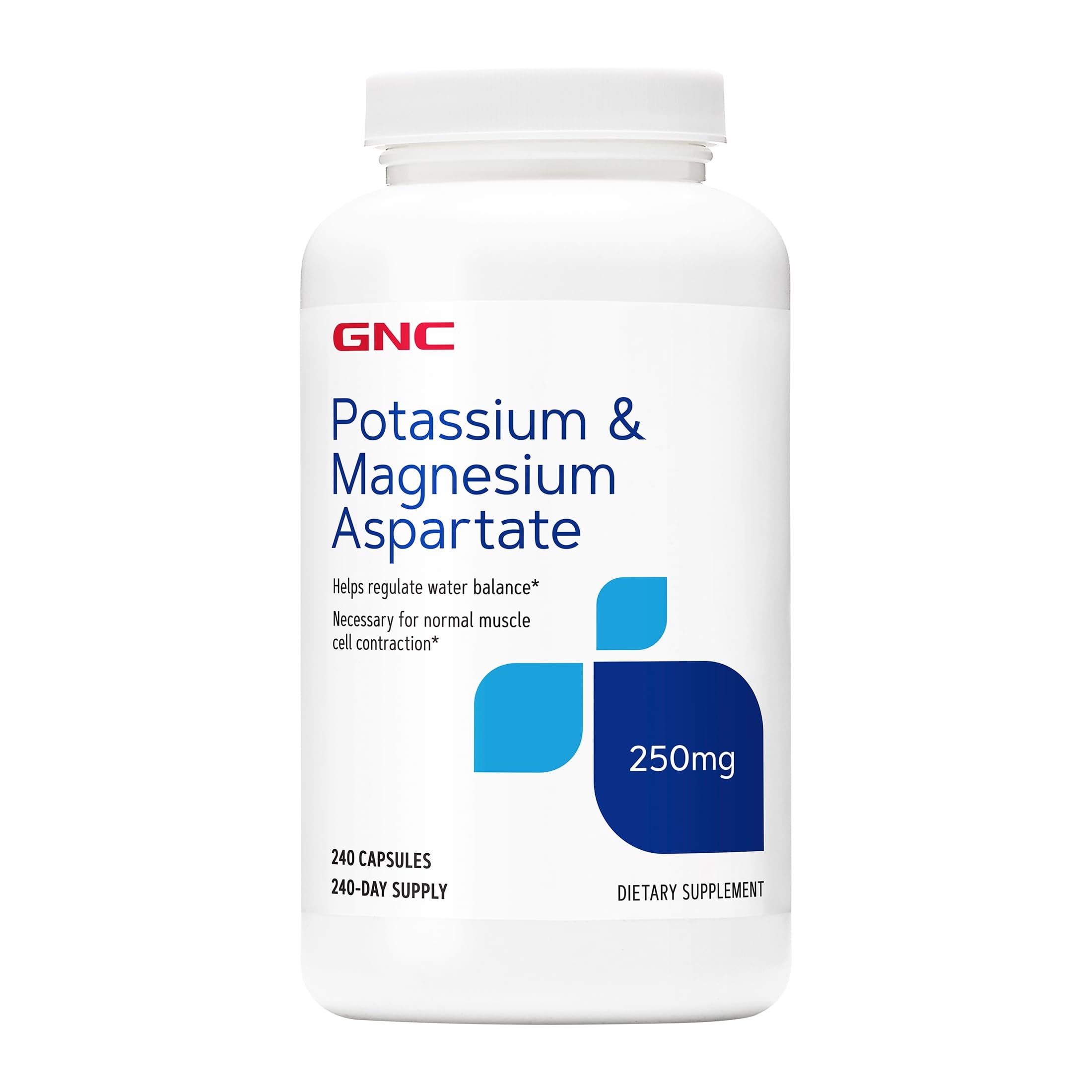 GNC Potassium and Magnesium Aspartate 250mg Supplement, Helps Regulate Water Balance, 240 Servings Unflavored 240 Count (Pack of 1)