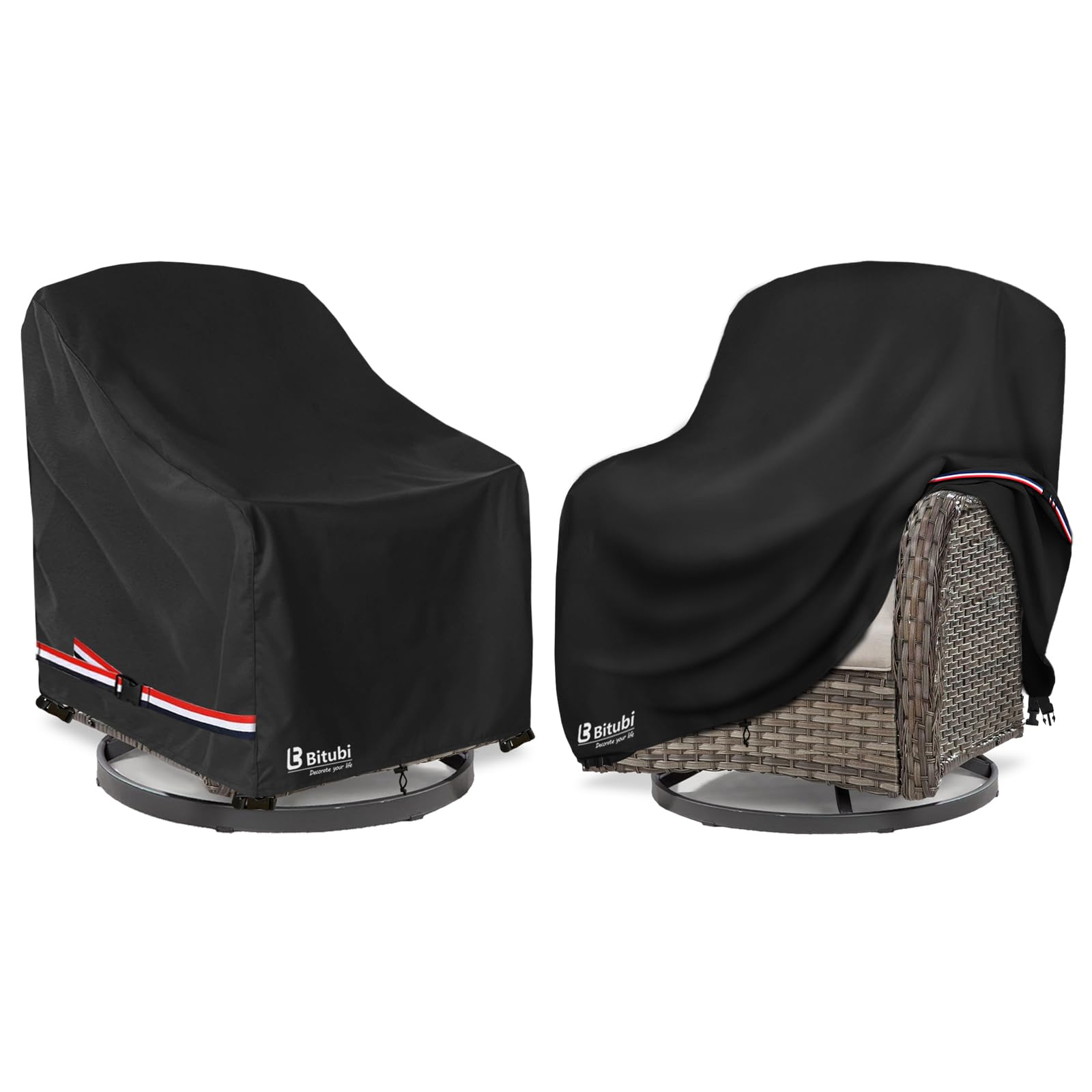 Bitubi Waterproof 2 Pack Outdoor Swivel Chair Cover for Patio Chair Size Up to 30W x 34D x 38.5H inch,Outdoor Lawn Patio Furniture Covers (Black)