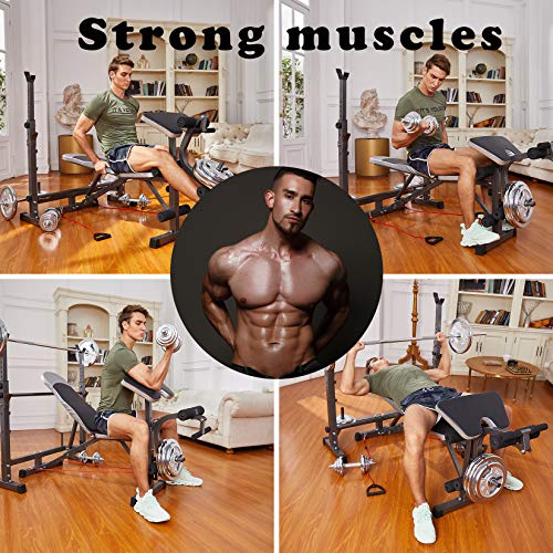 Strength Training Olympic Weight Bench Multi-Function Adjustable heavy duty Weight lifting Benches with Rack Leg Extension and Leg Curl for Home Full-Body Exercise