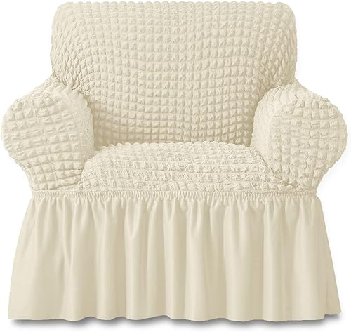 Funda para sillón de 1 pieza con falda, duradera, lavable, de alta elasticidad, fácil ajuste, protector universal de muebles (1 plaza, beige)