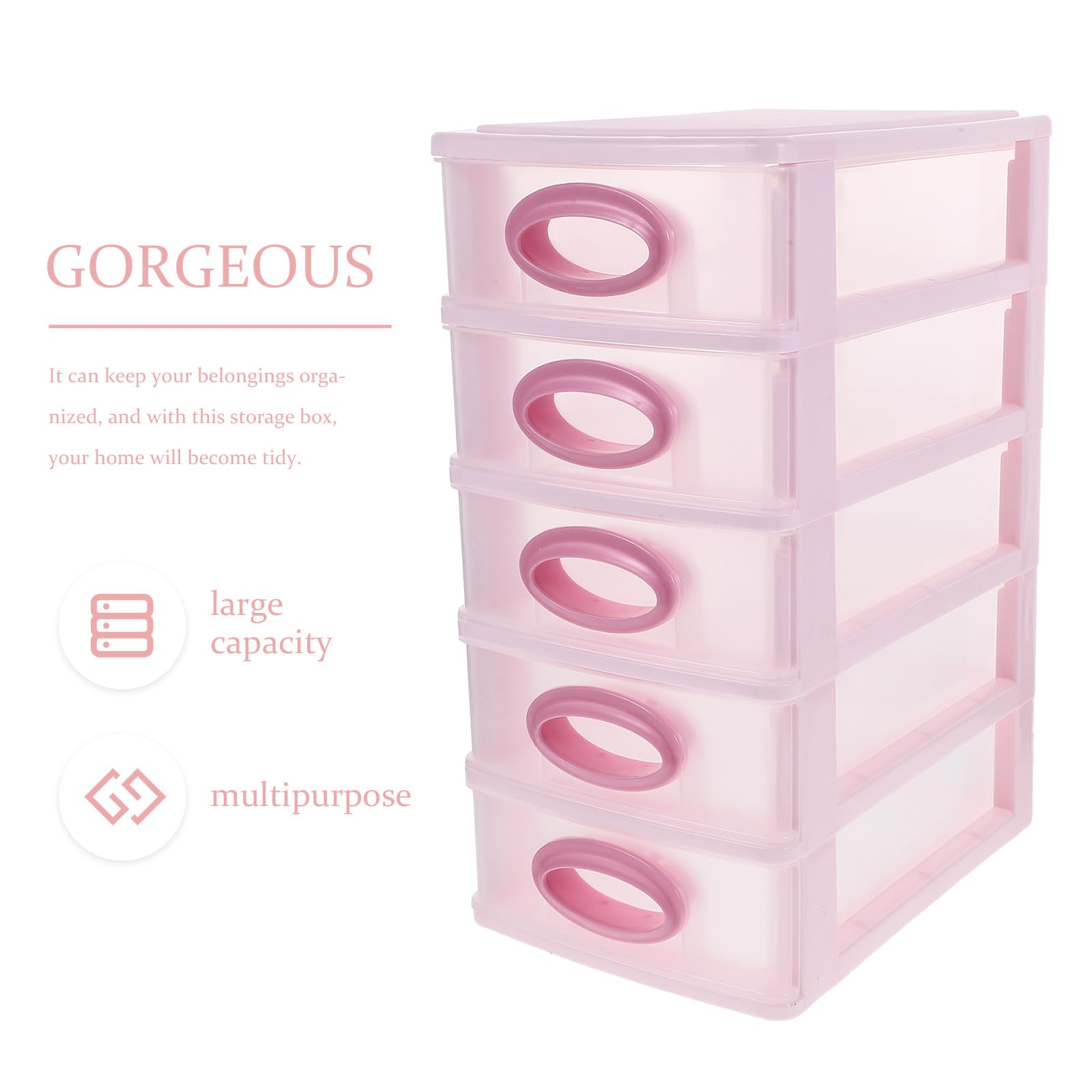 Didiseaon Scatola da Scrivania a Strati 5 Livelli Rosa, Organizer per Cassetti Portaoggetti Cosmetici e Cancelleria, Mobiletto in Plastica Resistente per Ufficio e Casa