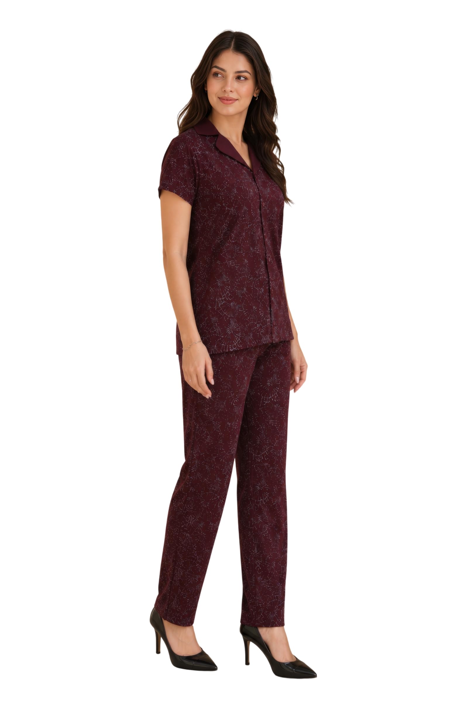 Summer Wear Round Neck Half Sleeve Cotton Blend Printed Nightsuits||Top and Bottom Set For Women's and Girls-image-48