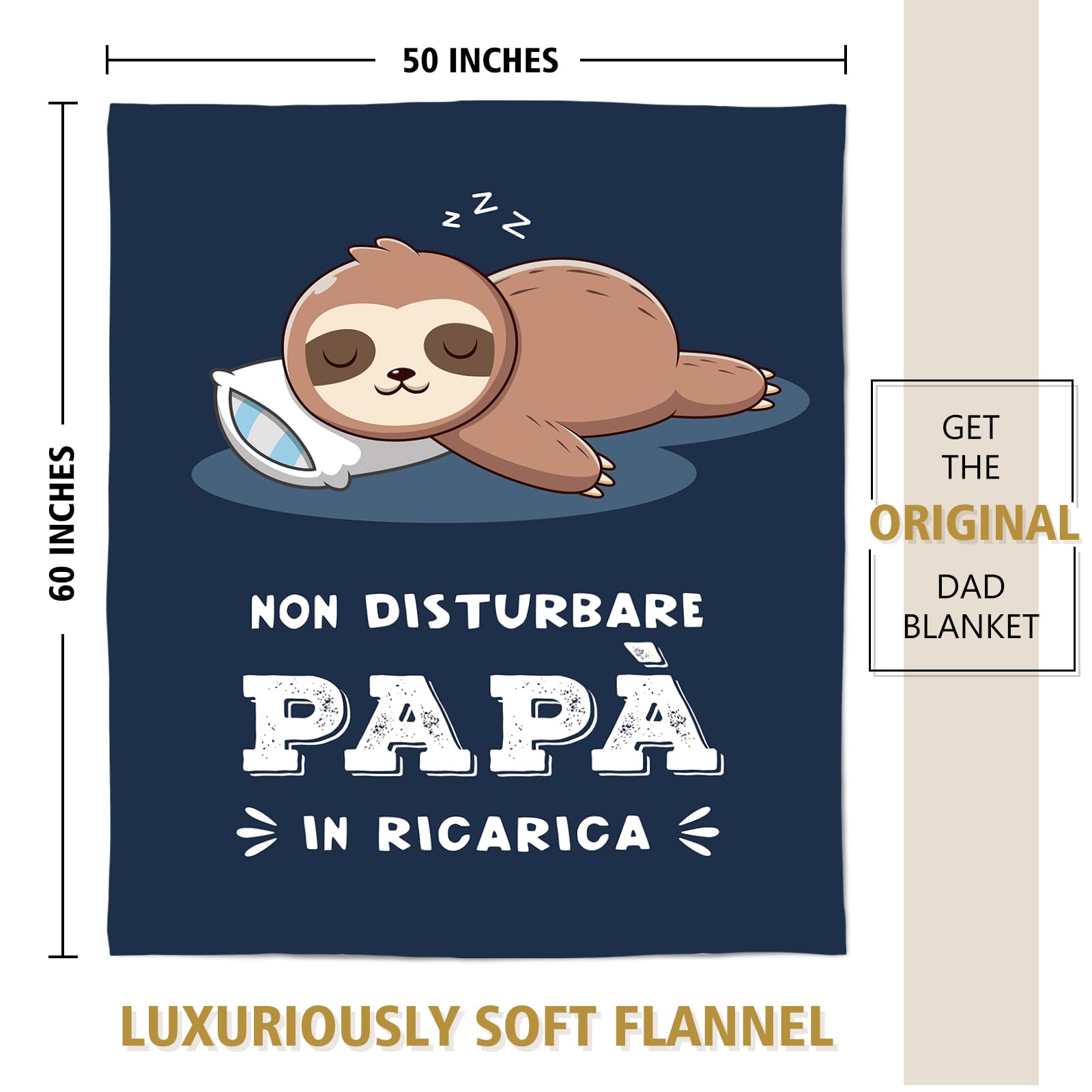 Niyewsor Regalo per Papà Coperta, Regalo Papa Compleanno, Festa del Papà, Natale Regali per Papa, Bradipo Coperta Flanella 130 x 150cm
