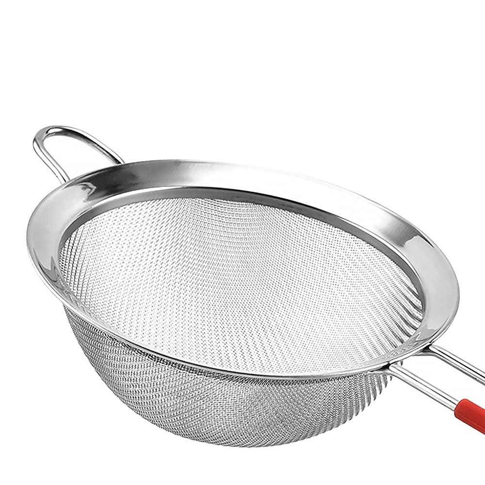Doppellagiges Feinmaschiges Sieb aus Edelstahl – Größe 14 cm – Küchenmehlsieb mit 30 feinen Maschen, perfekt für Öl und Schaum
