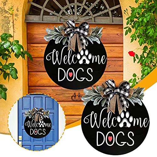 Welcome Wreath Sign for Farmhouse Front Porch Decor,Wood Sign Hanging Welcome Sign,People Who Like Dogsï¼ŒDoor Hanging with Premium Greeneryï¼ŒGift for Housewarming Home Decoration