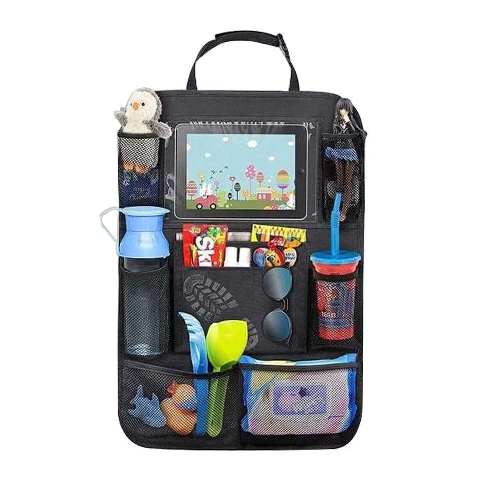 Houkr Car Backseat Organizer with Touch Screen Tablet Holder Cup Holder Back Seat Protector Mat, Travel Accessiores for Kids to Storage Books Snacks Toys Bottles (2 Pack)