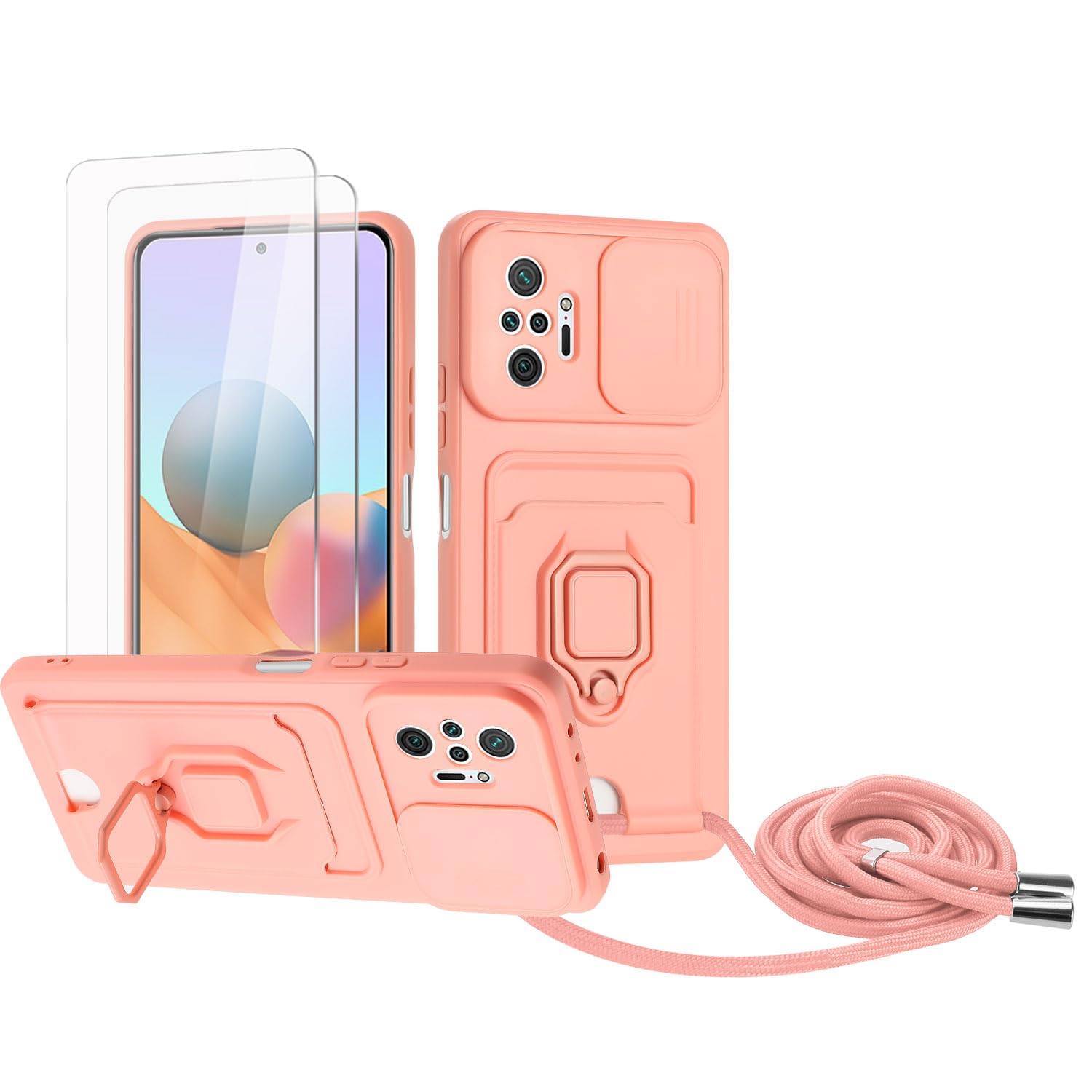 Zallagre Funda con Cuerda Compatible con Redmi Note 13 Pro 5G,[2 Packs Cristal Templado],Ranura para Tarjetas,Cubierta de Cámara Deslizante Proteger,360 Anillo Soporte-Morado — view 85