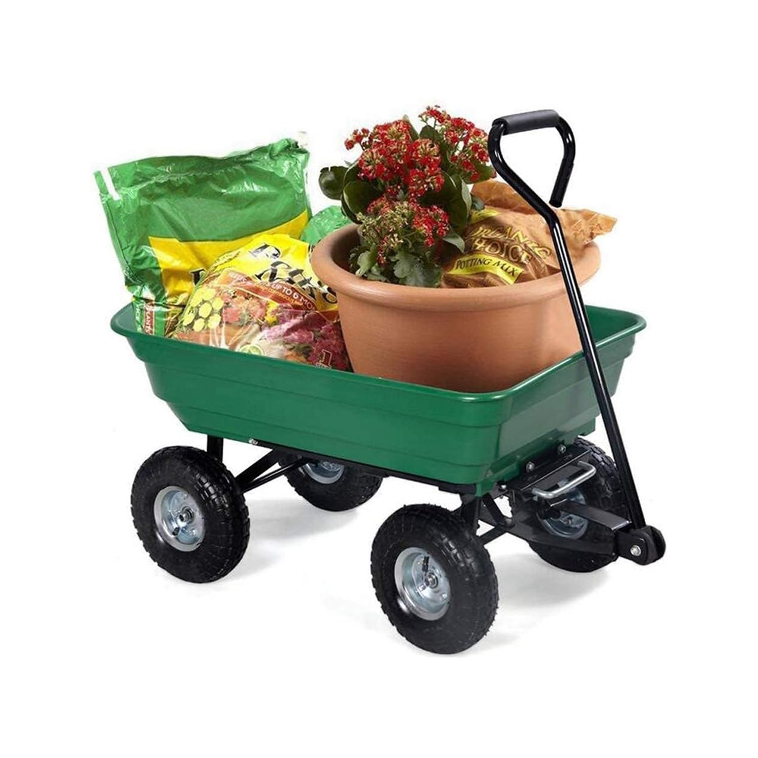 Avilia Carriola da Giardino Versatile 75lt con Vasca Ribaltabile e Ruote Pneumatiche - Soluzione Ottimale per Trasporto Legna, Piante e Materiali di Giardinaggio in ABS Verde