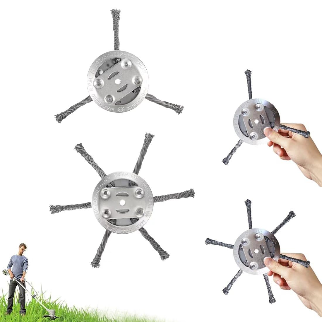 2 Piezas Cabezal de Desbrozadora de Alambre de Acero, Cepillo para Desbrozadora, Cepillo de Malas Hierbas, Accesorio para Cortacésped de Jardín para Cortar Hierba, Elimina Malezas y Musgo