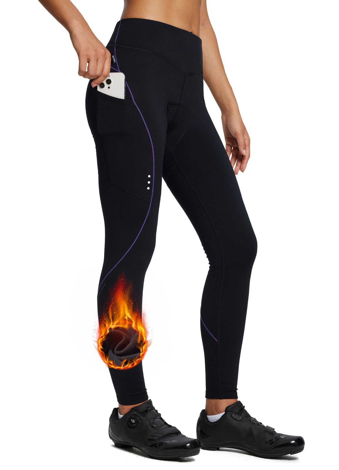 baleaf Pantalon de Cyclisme d'hiver pour Femme Imperméable Doublure en Polaire Coupe Vent Long Rembourré 4D avec Poche