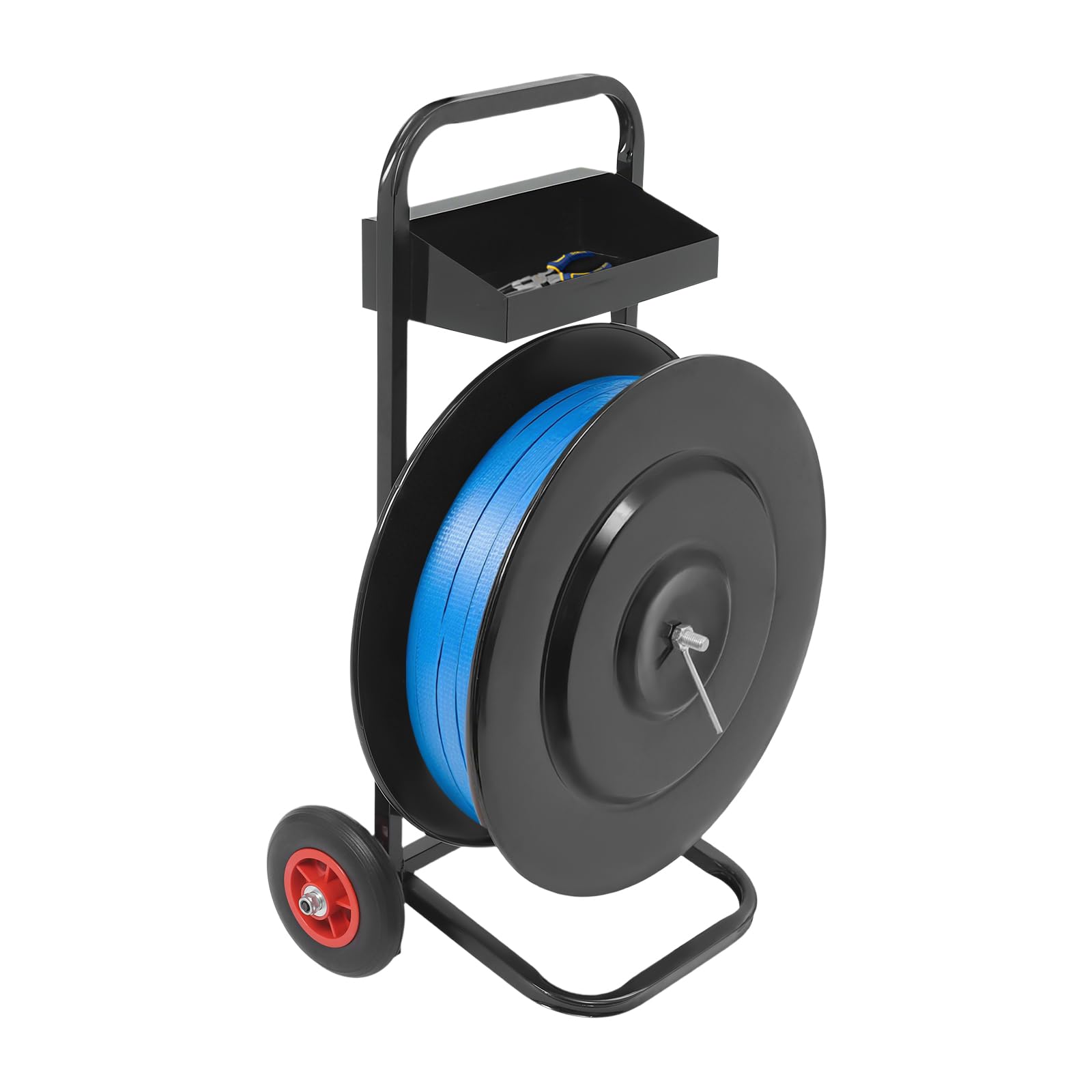 Chariot roulant pour bande de cerclage - Distributeur mobile avec bac de rangement robuste