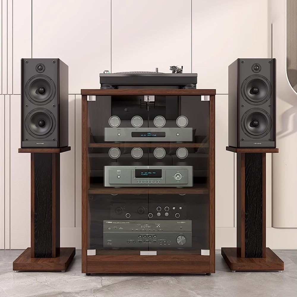 Szafka na komponenty stereo, drewniana szafka na sprzęt audio-wideo z drzwiami ze szkła hartowanego, szafka na sprzęt audio, szafka na sprzęt audio, szafka na konsolę,80cm white