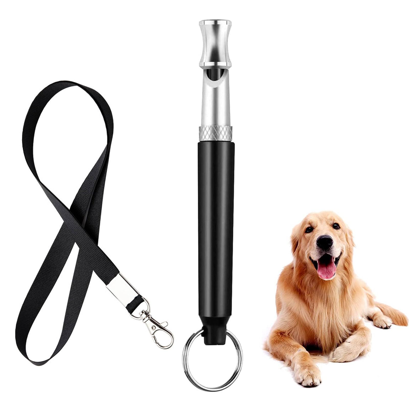 Sifflet pour chien à haute fréquence silencieux - Accessoire anti-aboiement ultrasonique avec cordon - Sifflet réglable pour toutes les races - Noir