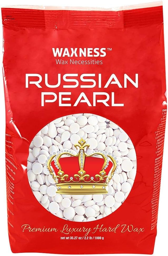 Waxness Russian Pearl Hard Wax Beads 2.2 lb (1 kg) – Rosin-Free Stripless Hard Wax with Creamy Texture and Skin Visibility, Professional Use – Made in Italy