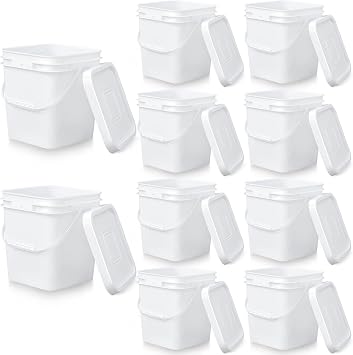 Mumufy 10 Pcs 3.5 Gallon Square Food Grade Bucket with Lid Plastic Buckets Pail with Handle Lid Heavy Duty Buckets for Storing Dry Food Charcoal Camping FishingWhite