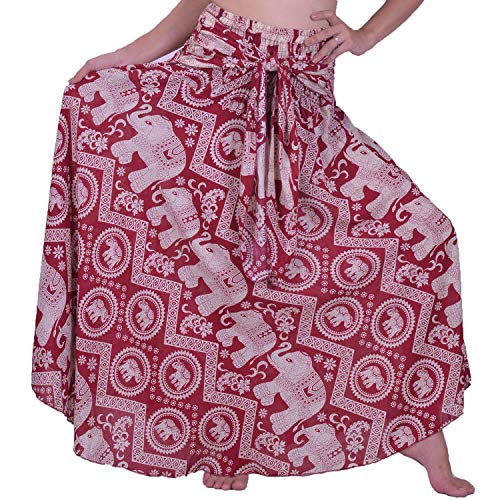 Lofbaz Women's Long Bohemian Maxi Skirt Hippie Gypsy Boho Dress - Elephant 3 Burgundy OS