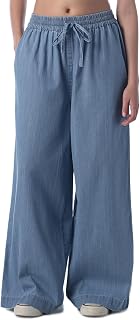 ONLY Women's Solid Loose Fit High-Rise Blue Pants Price In India