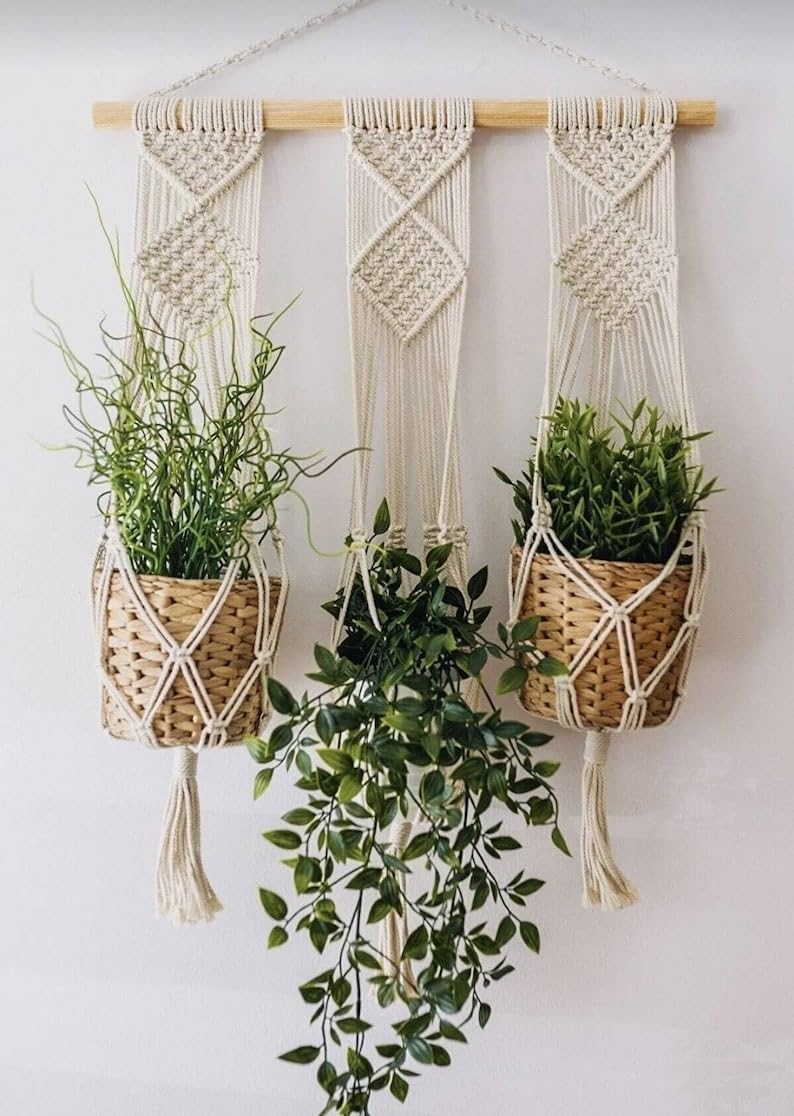 Macramé Wall Hanging Shelf |A77| Indoor Boho Wall Decor for Bedroom, Wood Hanging Shelf Organizer, Handmade Woven Cotton Rope Bohemian Home Wall Décor (Set of 1,Beige)-image-49