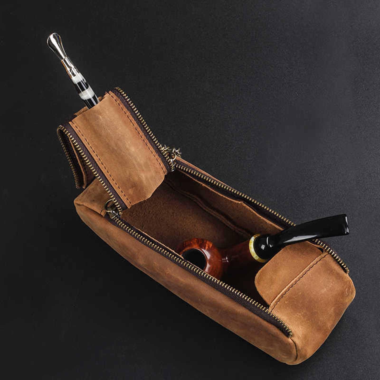 Rauchertasche aus echtem Leder, Aufbewahrungstasche for Pfeifenwerkzeug – große Kapazität, Doppel-Pfeifenledertasche ，Tabaktasche