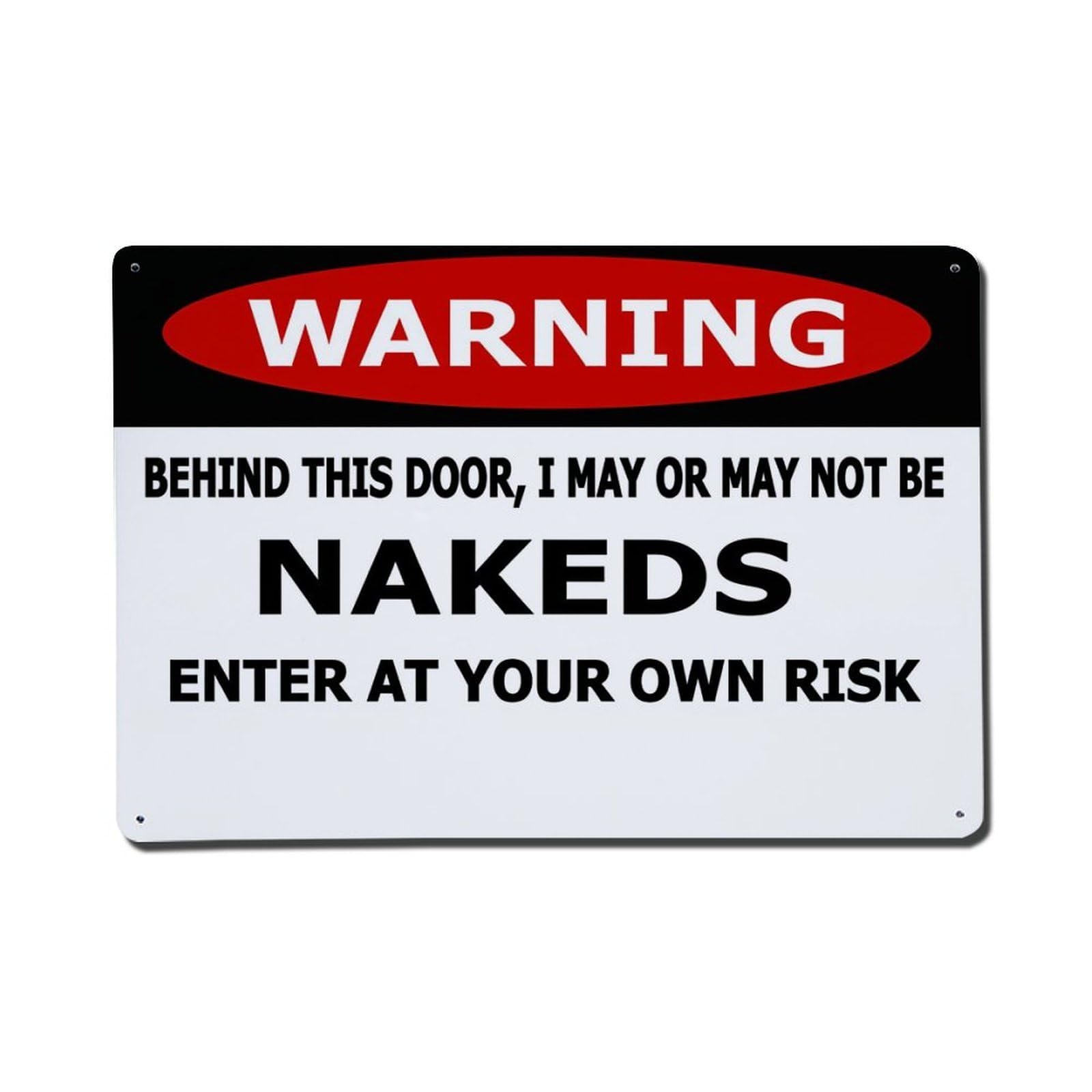 Warning Sign Door Humor Naked Tin Sign Vintage Metal Poster, Home Bar Garage Man Cave Cafe Indoor & Outdoor Wall Decoration 8x12Inches