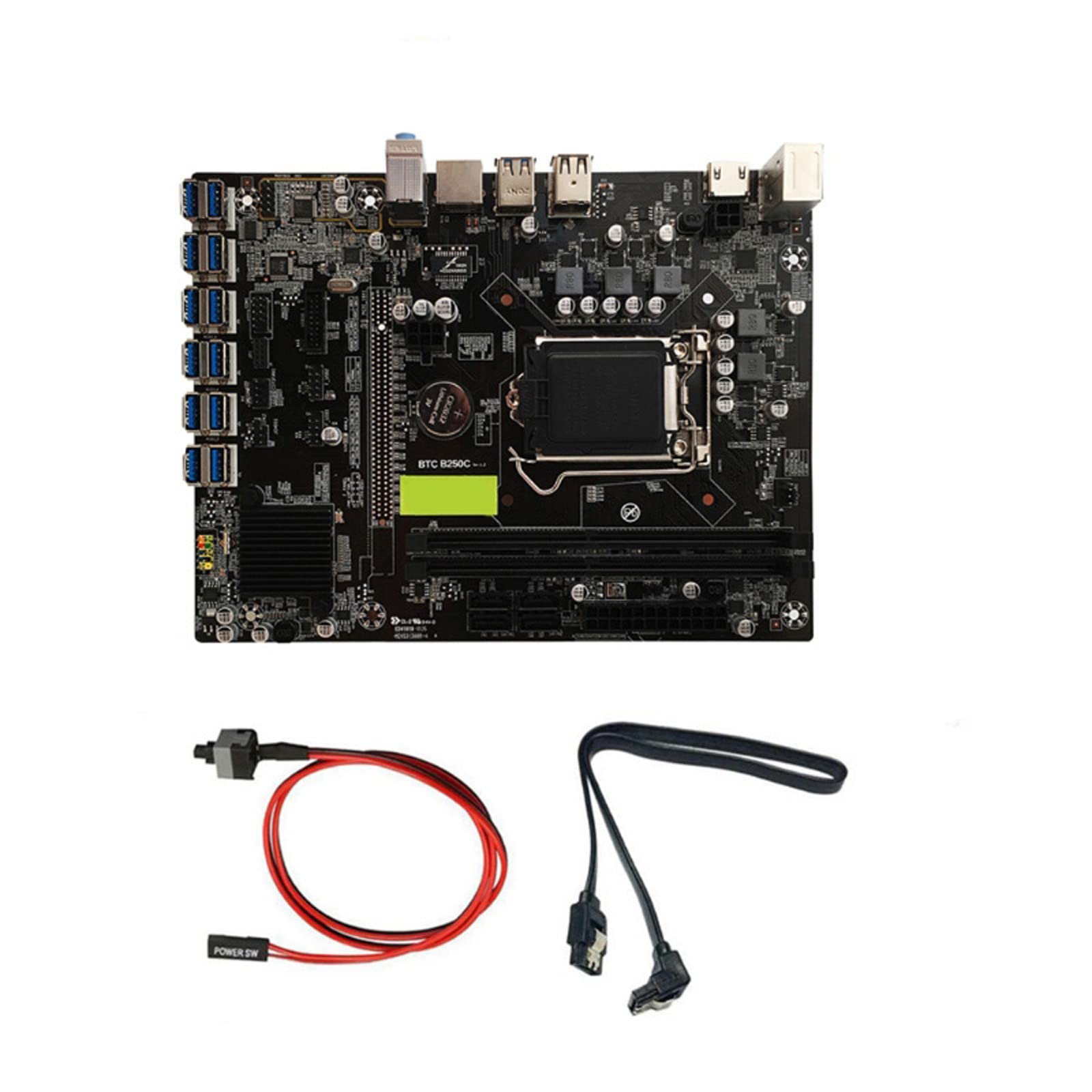 IxkbicedIxkbiced B250C BTC Mining Motherboard Set with SATA Cable + Switch Cable 12 PCIE to USB3.0 GPU Slot LGA1151 Supports DDR4 DIMM