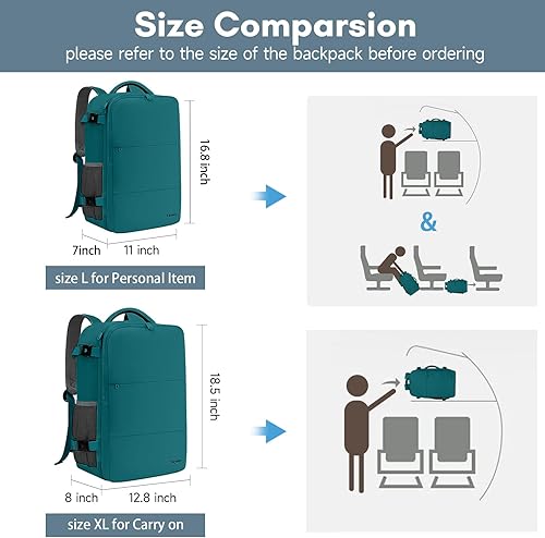Vista 39 de Taygeer Mochila de mano para mujer, mochila de viaje de 35 litros para mujer, aprobada por aerolíneas, bonita bolsa de viaje para artículos Azul