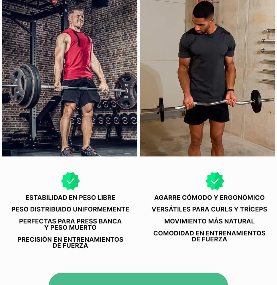 ManiBoom Barra Pesas Compatibles con Discos de Ø30/31mm - Barra de Musculacion, Halterofilia para Gimnasio con Cierres de Resorte