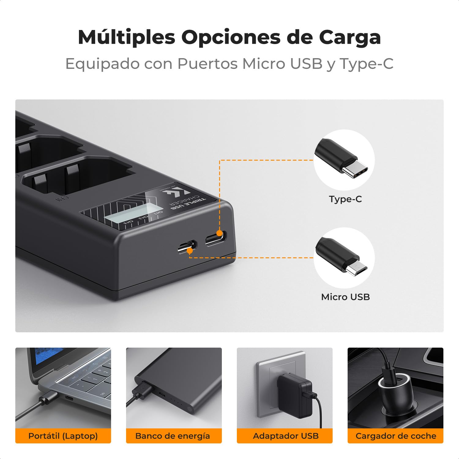 K&F CONCEPT NP-FZ100 Cargador de Batería NP-FZ100 de 3 Ranuras con Pantalla LCD Compatible con Cámaras Sony A7iii, A7iv, fx3, fx30, A6700, A7R, A9, A6600, A7Riii, A7Riv, A7R3, A7C, ZV-E10ii y más