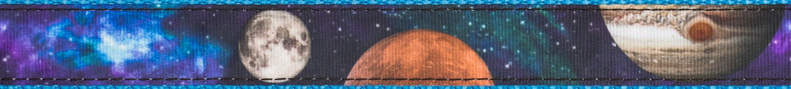 Country Brook Design - Galactic Neighbors on Ice Blue Nylon Webbing Closeout (3/4 Inch, 10 Yards)