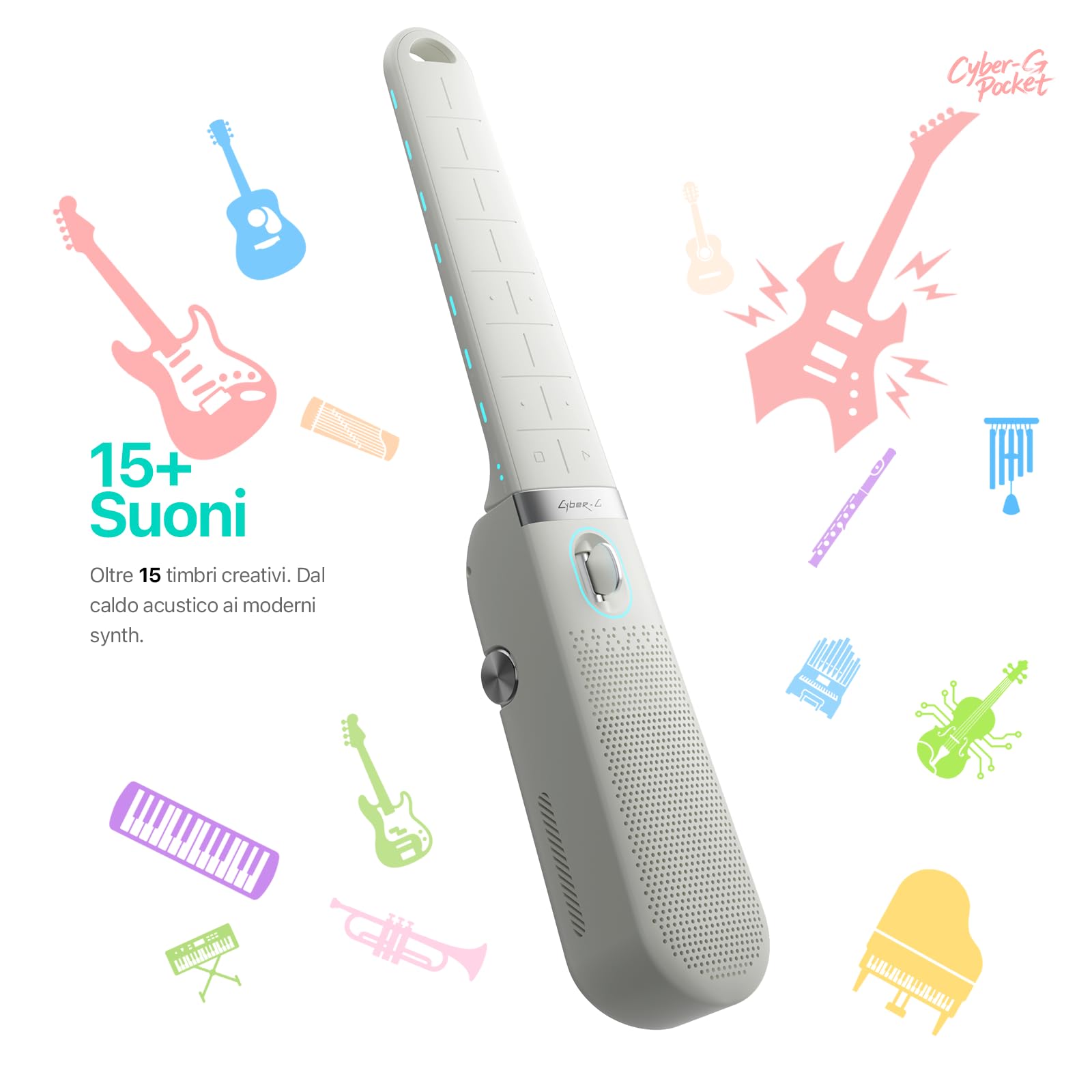 Enya Cyber-G Pocket Smart Gitarra – Strumento musicale portatile con App | Fare musica senza esperienza, design pieghevole 0,8 kg, subito pronto all'uso con suoni ed effetti smart per casa e viaggio