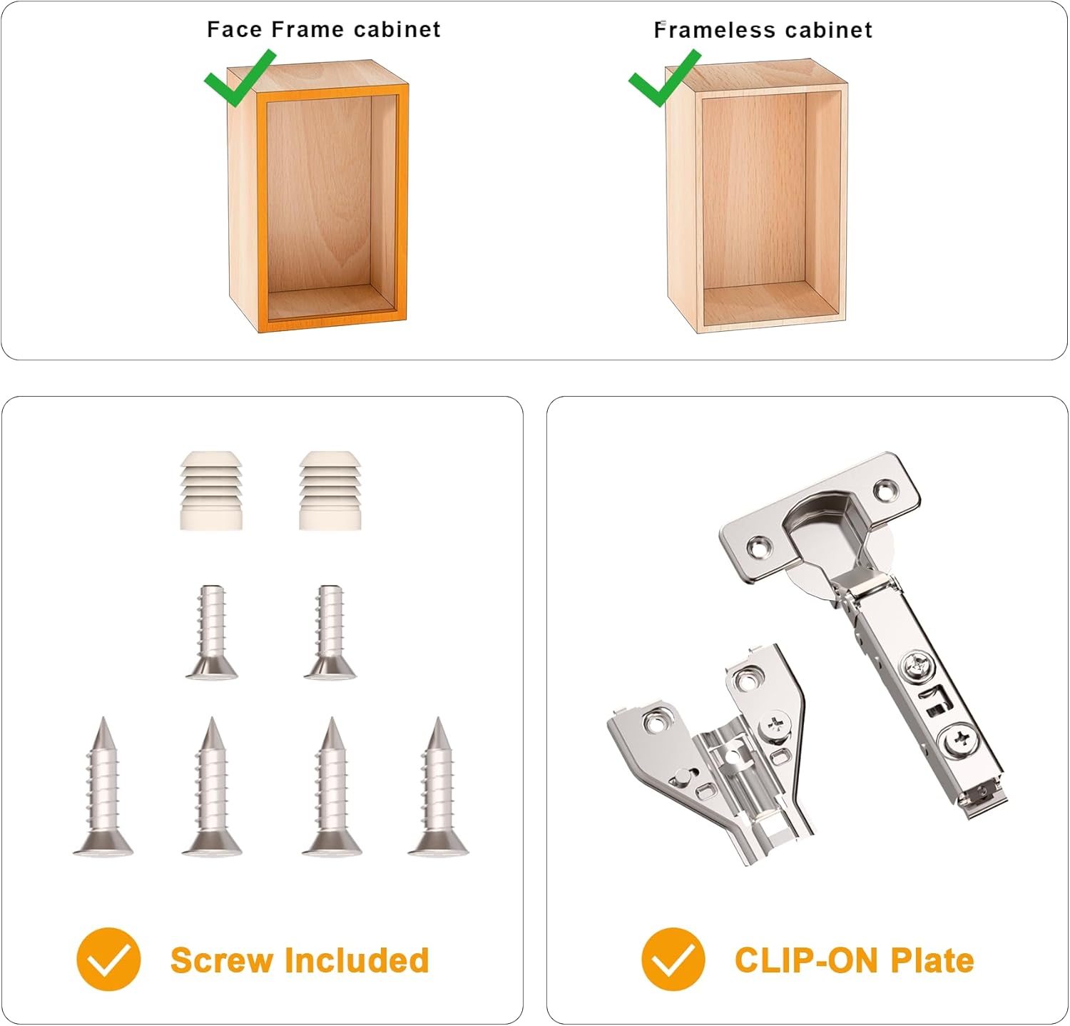 10 Pack Professional Grade Full Overlay Soft Close Cabinet Hinges, 3D Adjustment Cabinet Door Hinges, Concealed Kitchen Cabinet Hinges for Face Frame Cabinets, Clip-On Self Closing Hinge