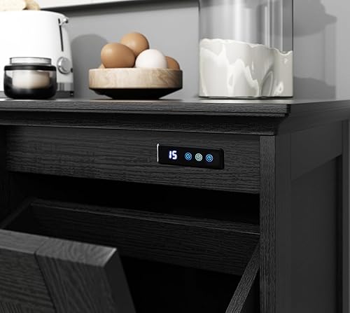 Miniatura 29 de Armario de basura abatible con instalación rápida y función desodorizante, armario de basura de madera para comedor y cocina, color negro Doble