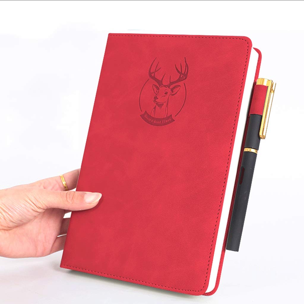 HardCover Notebook, 5,8"x 8,2" Diario, rojo ceroso Cuero, clásico escritura Notebook, Regla Colegio, papel rayado, alineado del cuaderno Diario (Color : Red With lock+Red No lock)