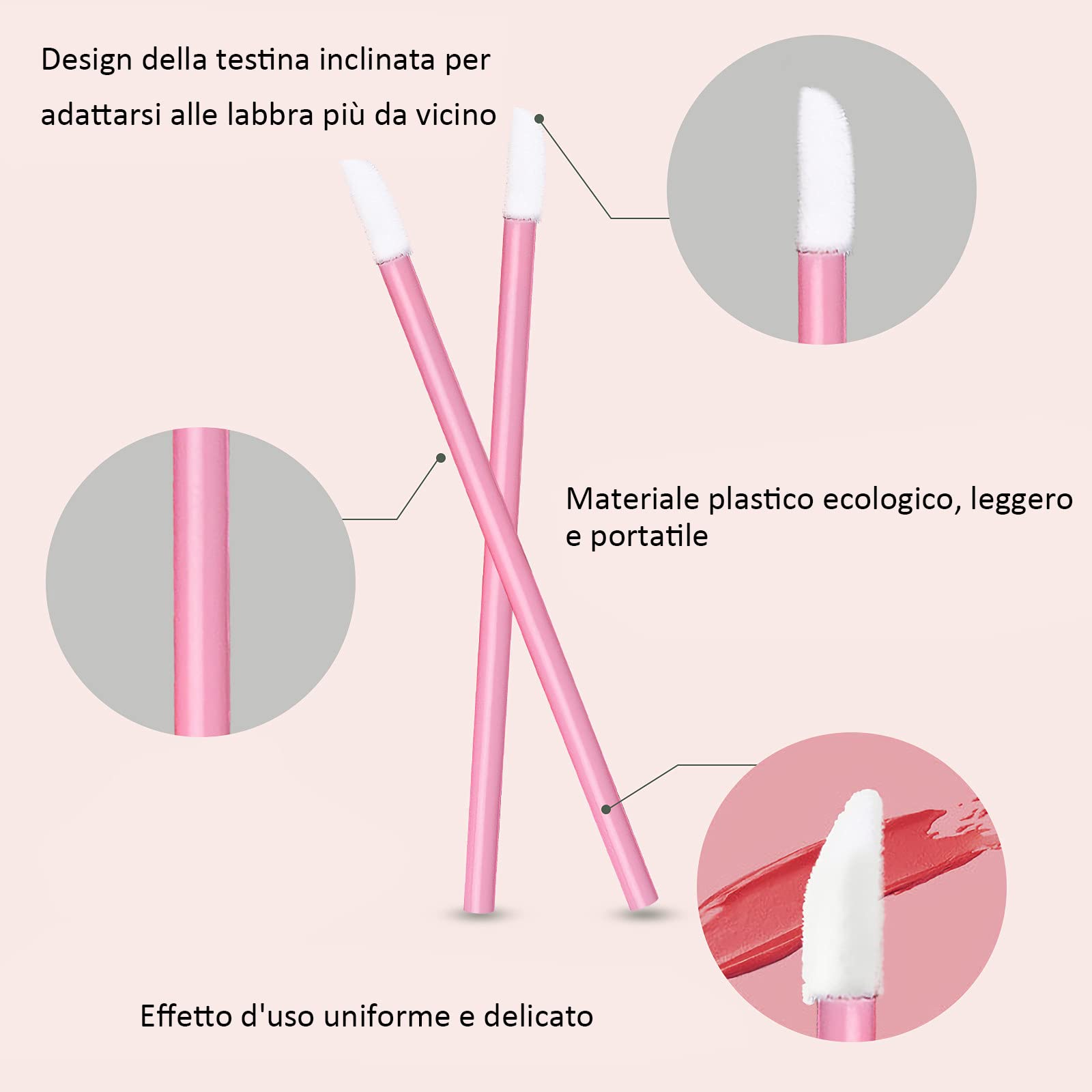 ZOCONE 300 PCS Pennelli per Labbra Usa e Getta, Monouso Pennelli Labbra Make up Pennello per Rossetto Labbra Microbrush Micro Pennelli per Applicatori per Dettagli per Sopracciglia, Labbra, Rosa