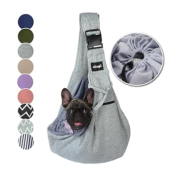 NATUYA Pet Dog Sling Carrier - Breathable Mesh Travel Safe Sling Bag Carrier for Dogs Cats-Hands Free Pet Bag-Buckle net Pocket pet Bag (Grey)