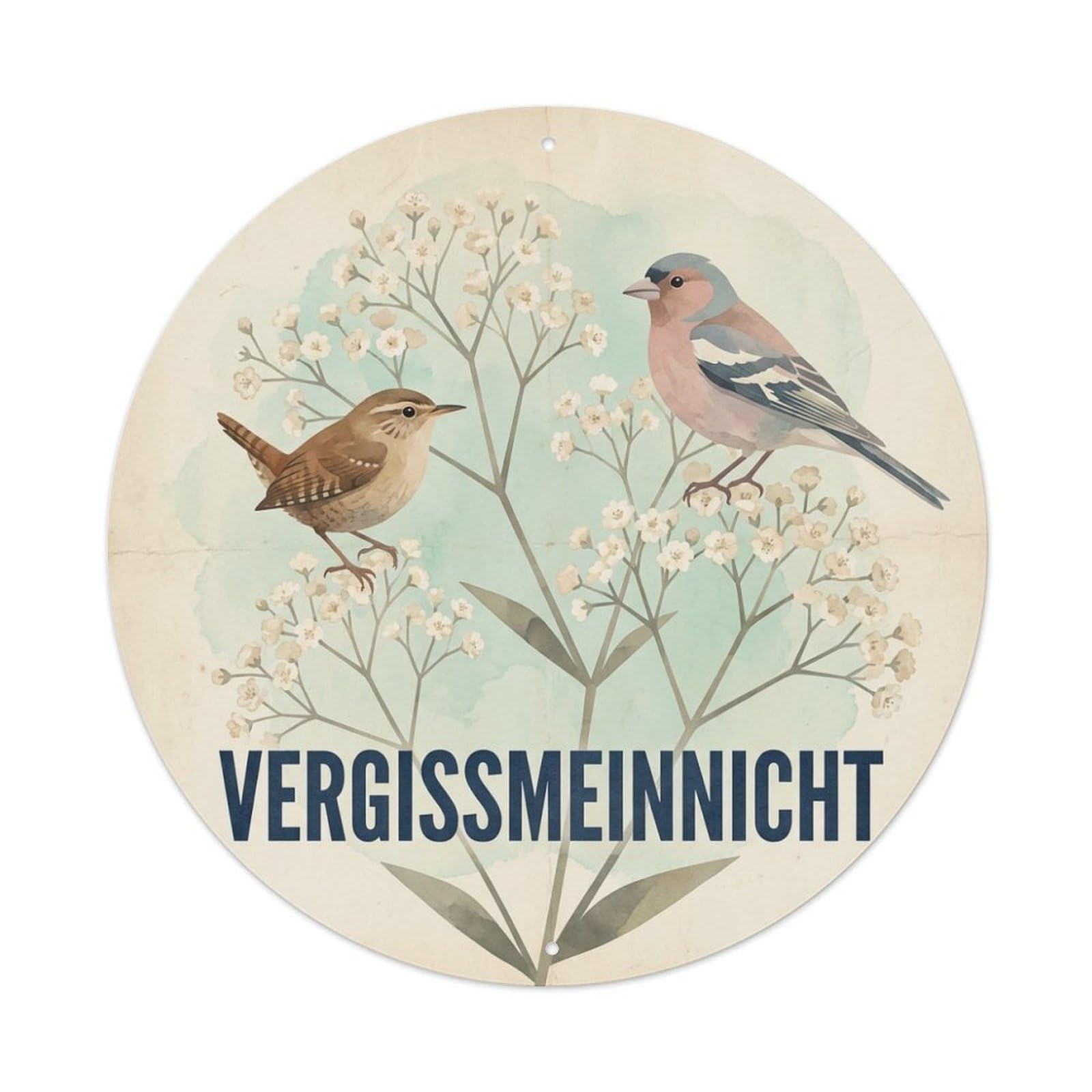 Watercolor Bird Slogan Vergissmeinnicht Baby Breath Metal Tin Sign