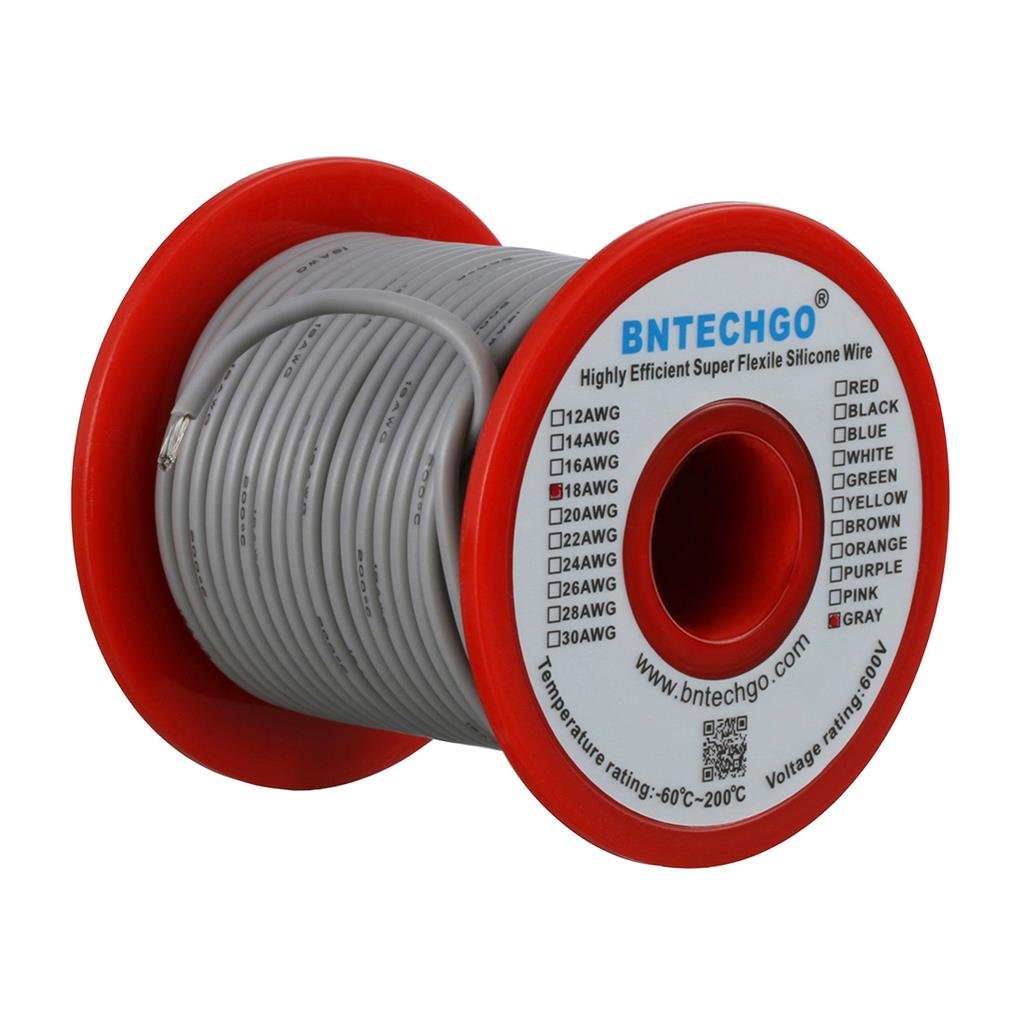 Fil en silicone de calibre 18 BNTECHGO gris de 30,5 m à faible impédance